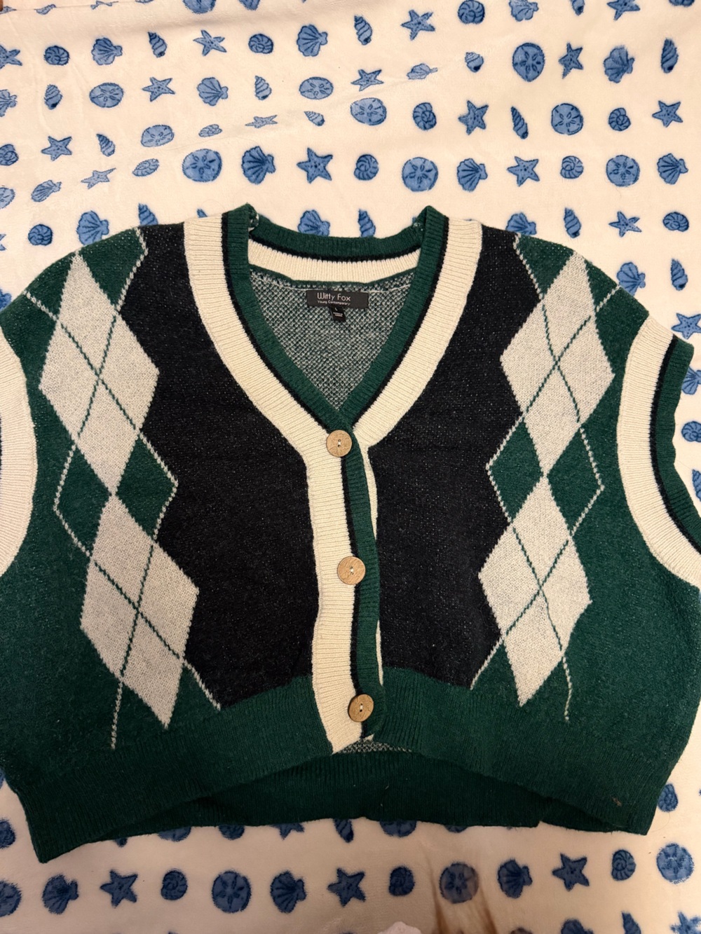 Green Argyle Button-Front Sweatervest